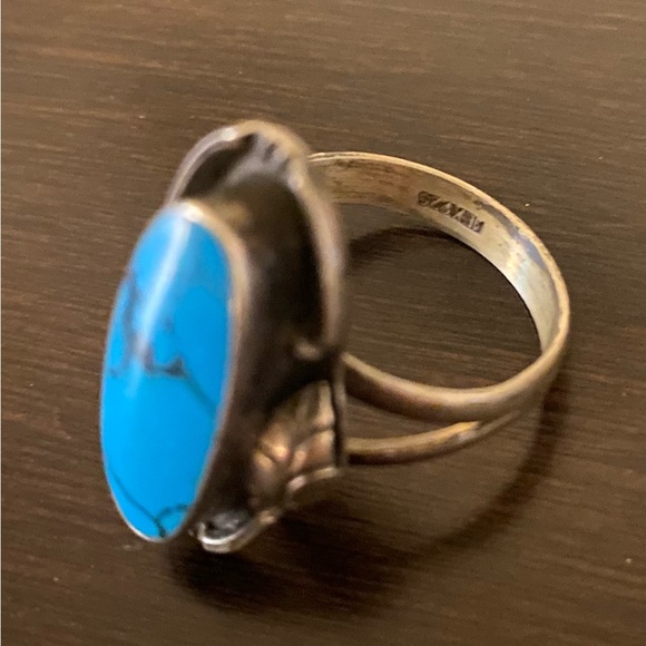 Vintage Taxco Mexico Turquoise Ring | Sterling Silver 925 Size 10 Southwestern - Picture 3 of 7